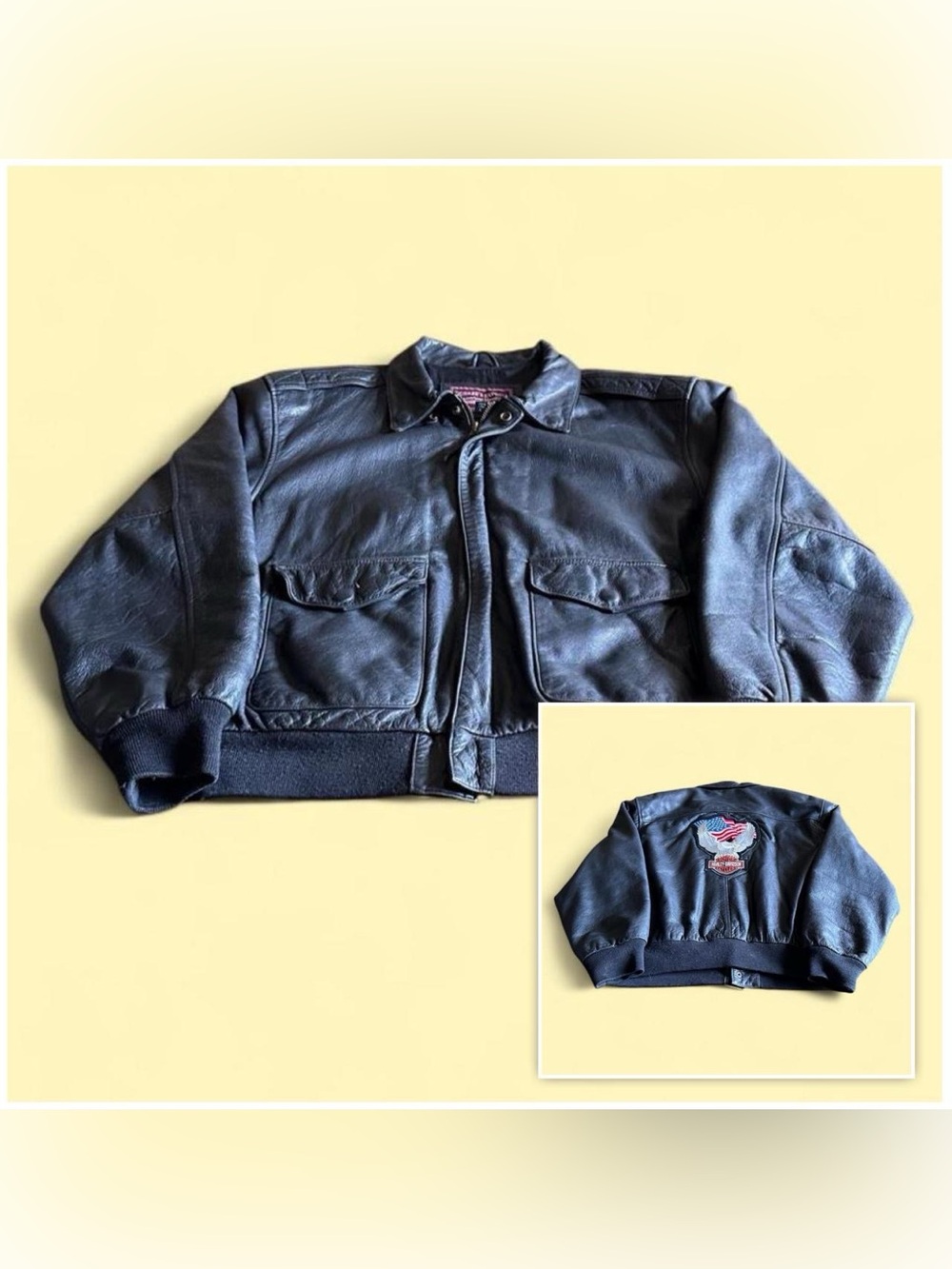 Vintage Durkee’s Express Harley Davidson Patch Leather Bomber Jacket Men’s L